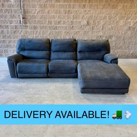 Gray Microfiber Power Reclining (w/Adjustable Headrests) Sectional Couch Sofa fr 1