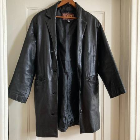 Women's vintage black leather 3/4 length coat European NICE 1