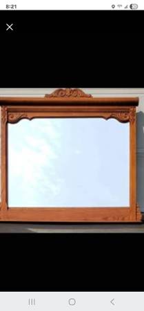 Large Wood Frame Beveled Mirror 1