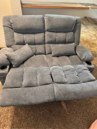 Microfiber Double Recliner Loveseat with Cup Holders 1
