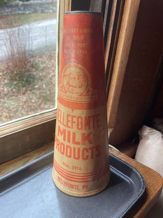 Vintage Bellefonte Dairy Sealright "Kone" Waxed Paper Milk Bottle 1