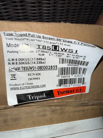 Tripod Projection Screen 85” (New In Box) 1