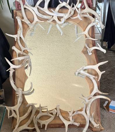 CUSTOM MADE REAL WOOD FRAME AND REAL HORNS WALL MIRROR 1