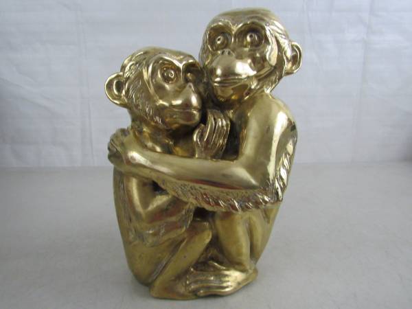 Large Brass Chimpanzee's Monkeys Statue 9 1/2" Tall-Made In Thailand 1