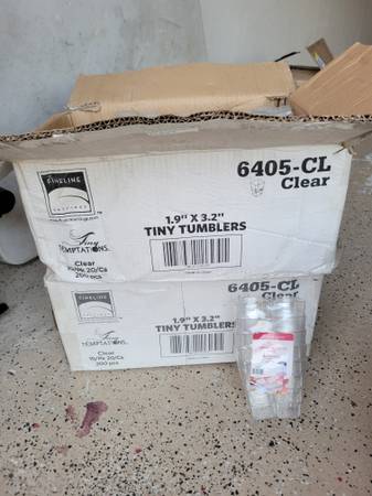 About 360 tiny tumblers, clear plastic 1