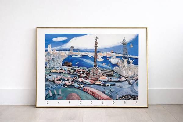 Barcelona Cityscape Art Print – Framed Large Colorful Poster 1