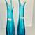 Pair LE Smith Peacock Blue Glass 4 Finger Swing Vase 13” 2 thumbnail