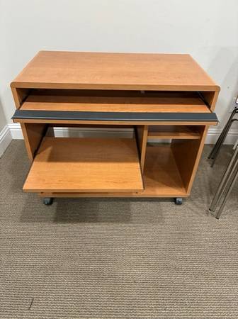 Computer Desk, Wood Material w/ Rollout Tray for Keyboard, on Wheels 1