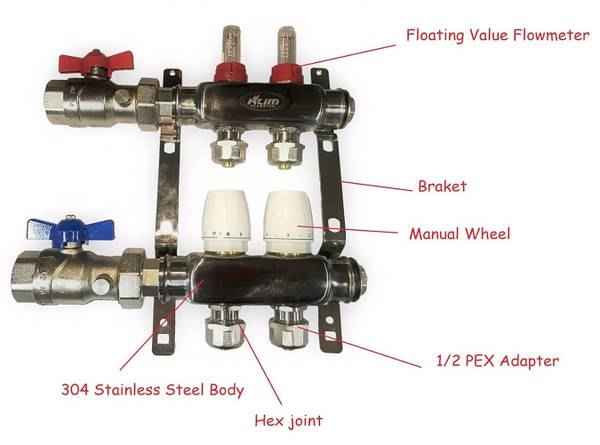 2-Zone / Loop 1/2” PEX manifold radiant heating 1