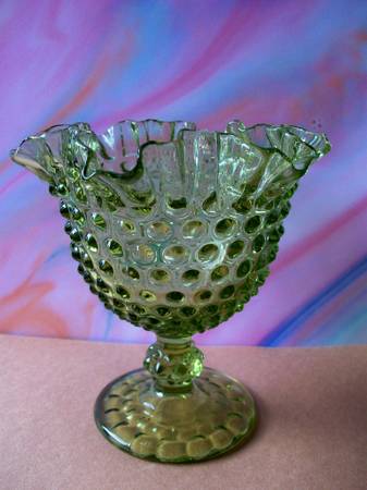 Vintage Imperial Glass Green Hobnail Stemmed Compote Comport 1