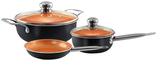 SIMPLE & Co 5PC's Copper Induction Cookware Set w/ Tempered Glass Lids 1