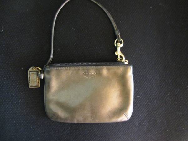 COACH Gold/Bronze Metallic Leather Wristlet Purse Zip Bag 1