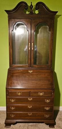 Ethan Allen, Georgian-Court, Cherry, Glass-Top, Drop-Front, Secretary, Desk. 1
