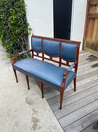 Antique Settee (19th Century) Solid frame. w/ Brass emblems - $325 1