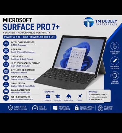 Microsoft Surface Pro 7+ | i5-1135G7 | 8 GB RAM | 256GB SSD | Windows 1