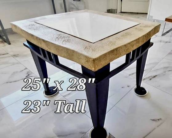 Great Looking End Table Metal Stand Faux Stone 1