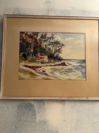 1968 Signed water color House at Kauai, Hawaii Marcia Young A324 1