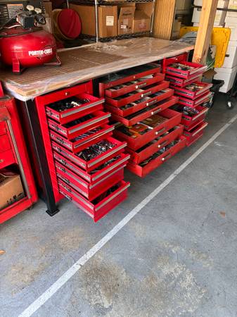 Tool boxes custom work bench loaded with tools 1