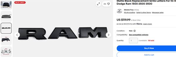 R A M grill letters (matte black 2010-2018) NEW 1