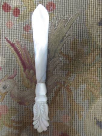 Victorian Mother of Pearl Paper Knife, carved handle 1
