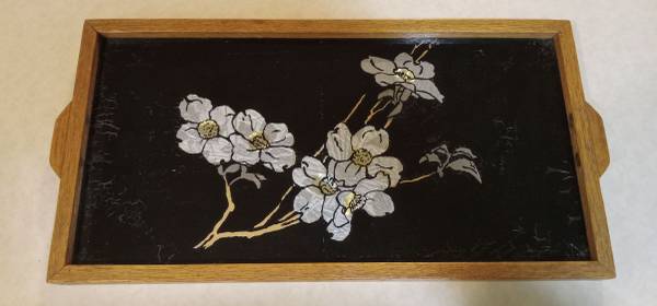 Old Decorative Tray Foil and Reverse Painted on Glass Folk Art Tray 1