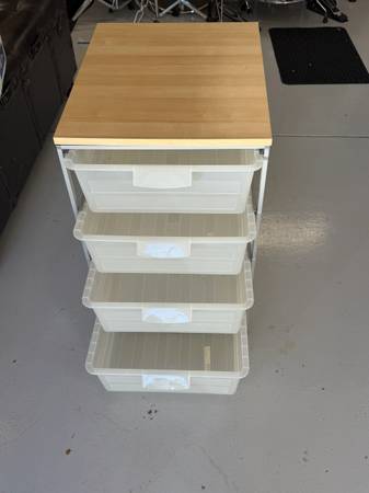 KEA ANTONIUS 4-Drawer Storage Bin Set Wood Top Metal Frame