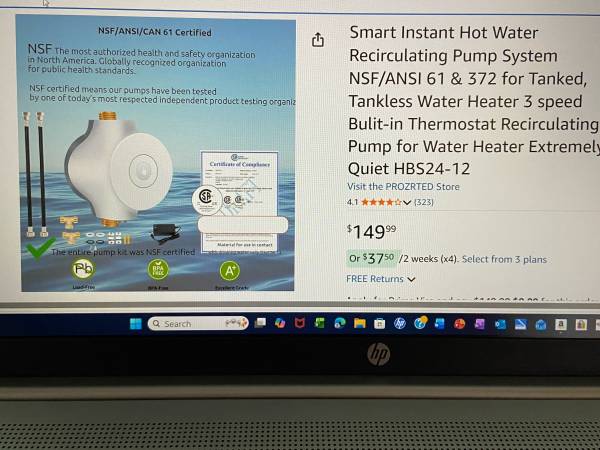 Hot water recirculating pump 1
