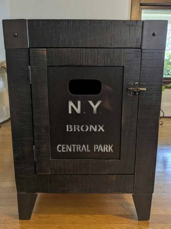 Solid Wood Storage End Table – Distressed Black – Excellent Condition 1