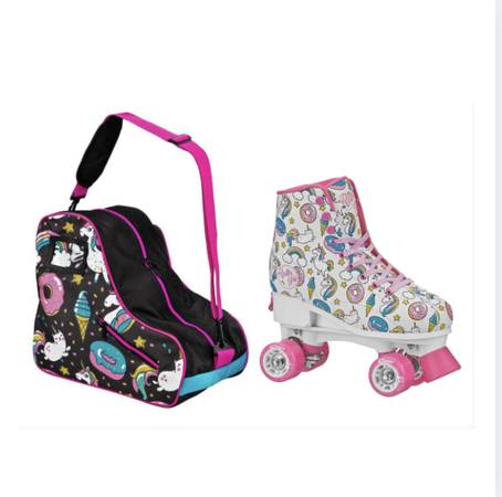 Beginner Adjustable Quad Roller Skates w/Matching Skate Bag Girls 1