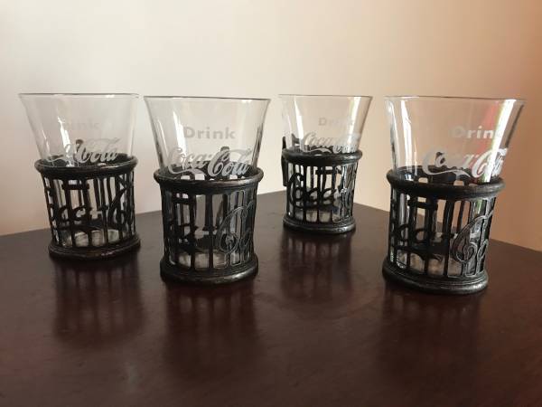4 Pewter Coca Cola Holders with Flared Glass 1