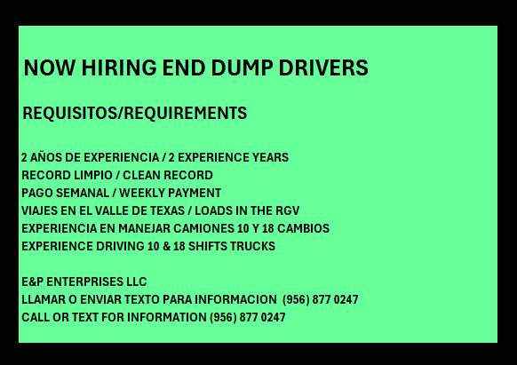 NOW HIRING END DUMP DRIVERS 1