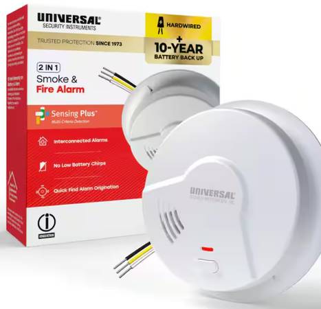 Universal Hardwired & 10-Year Battery Backup Smoke Detector 1