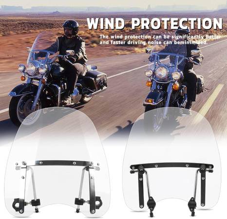 Universal Motorcycle Windshield 19"x17" Clear screen PC Wind Deflector 1