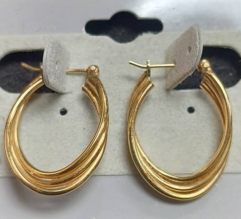 14k Yellow Gold TRIPLE ROW HOOP EARRINGS 1