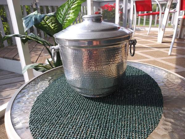 MCM Gailstyn Product hammered aluminum ice bucket w/ring handles 1