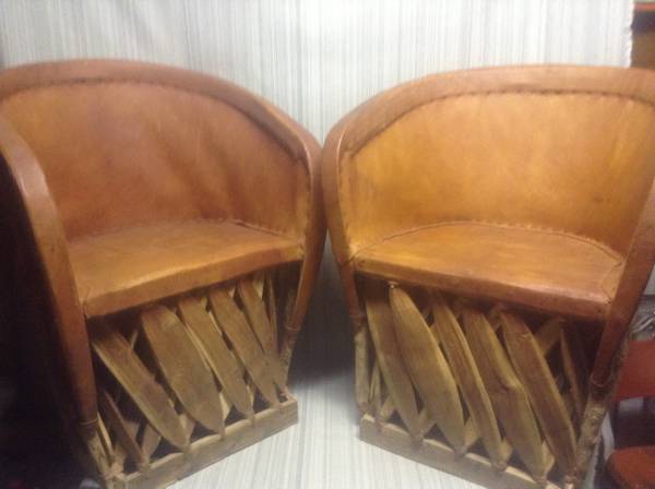 Folk Art Equipale Ostrich Chairs & matching table Leather Mexico 1970s 1
