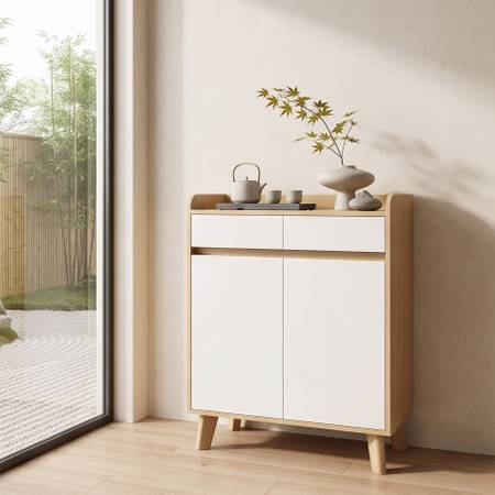 C5168 SOCE064 Modern White & Wood Shoe Organizer Cabinet From