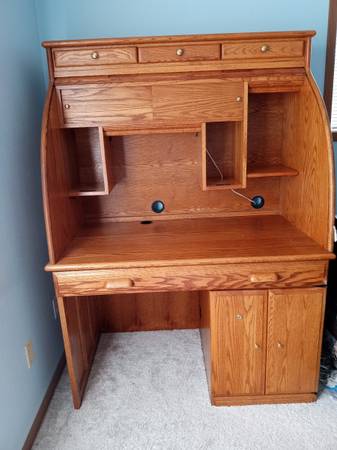 Oak Rolling Top Computer Desk 1