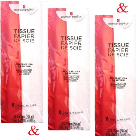 3 Packages: AMERICAN GREETINGS TISSUE PAPER Red/White 20x20" ~ New 1