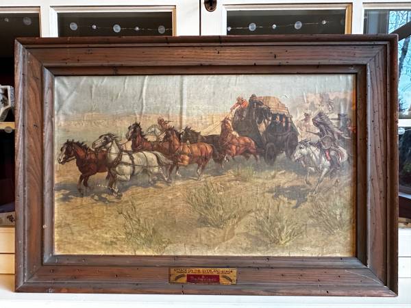Rare Budweiser Beer Advertising Canvas Lithograph Western Stagecoach 1