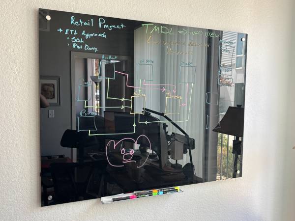 U Brands Black Glass Dry Erase Board – 48"x36" – Frameless – Includes 1