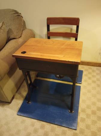 Antique child's school desk and chair 1