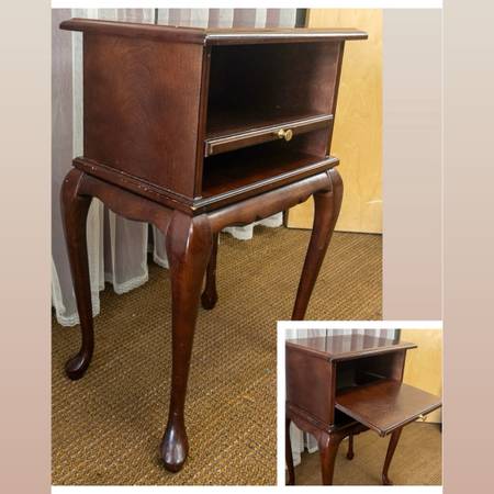 2 Tier Accent Table. Dark Cherry Telephone Stand, Smoke Free. Nightstand Side Ta 1