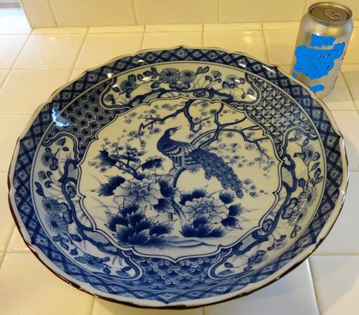 Large Decorative Japanese Porcelain Plate or Bowl With Peacock Design 1