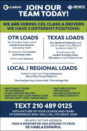 !! HIRING CDL DRIVERS  | OTR  Loads TEXAS Loads LOCAL Loads  !! 1