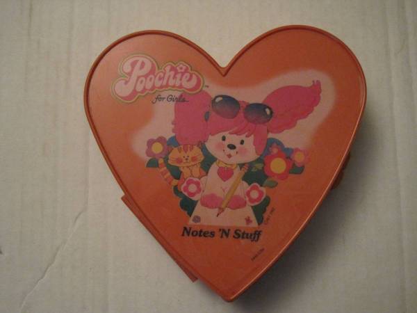 Vintage Poochie Notes 'N Stuff Stationary Pink Heart Box Mattel 1982 1