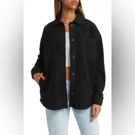 Women's Thread & Supply Black High Pile Fleece Shacket/Jacket Size Med 1