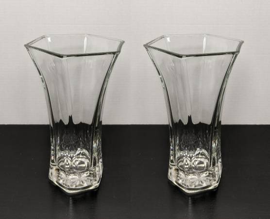 CRYSTAL VASE ◈ hexagon shaped clear glass 1