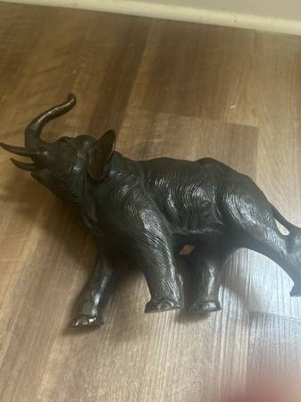 Bronze African Elephant Figurine Trunk Up 9” 1