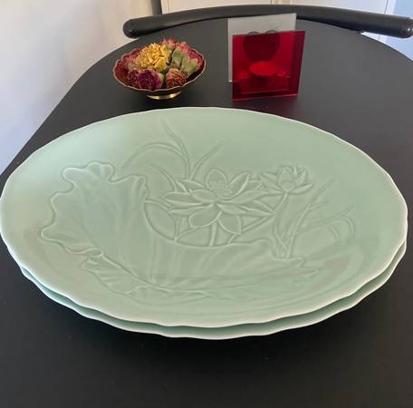 Large Turquoise fine porcelain food serving plates - NEW 1